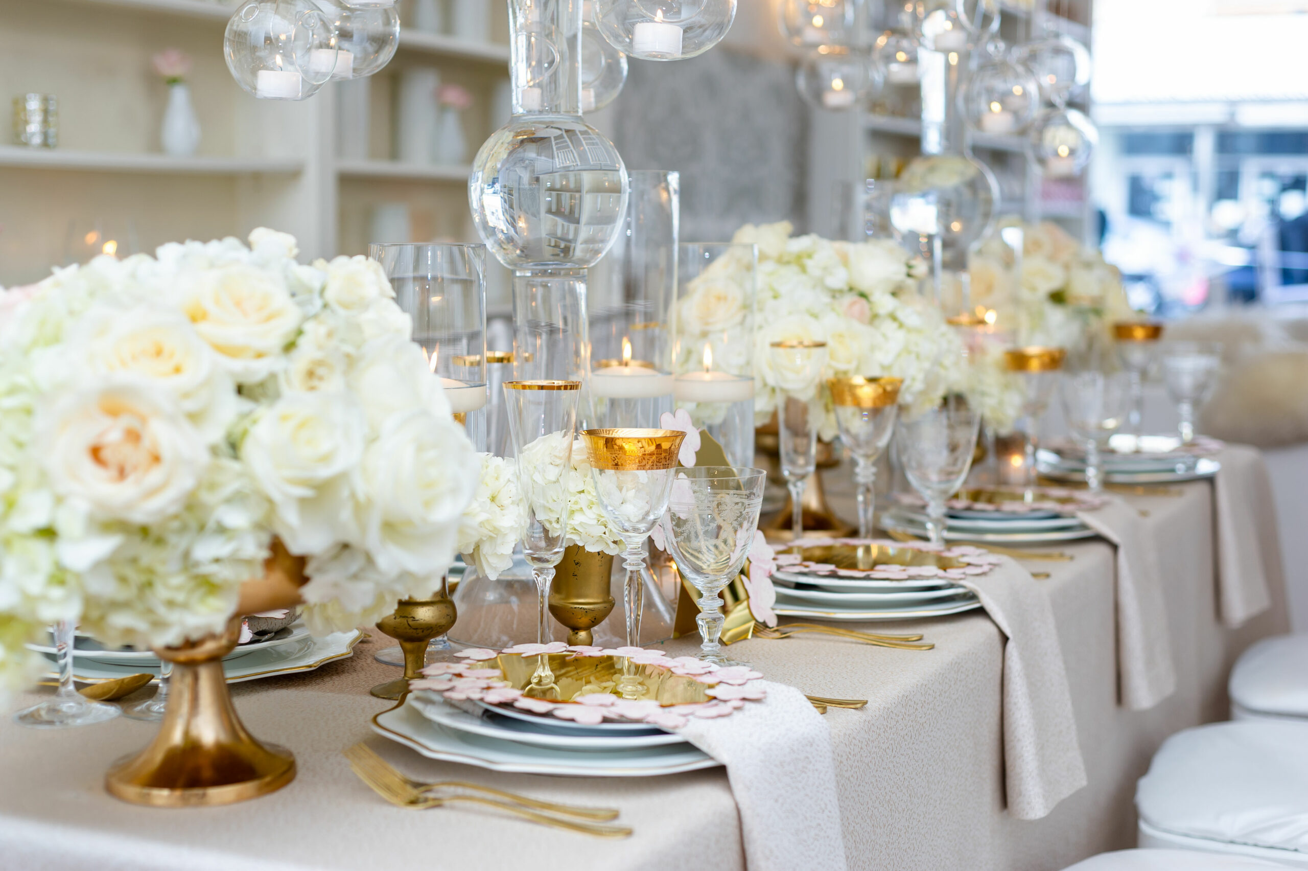 White cream wedding centerpiece