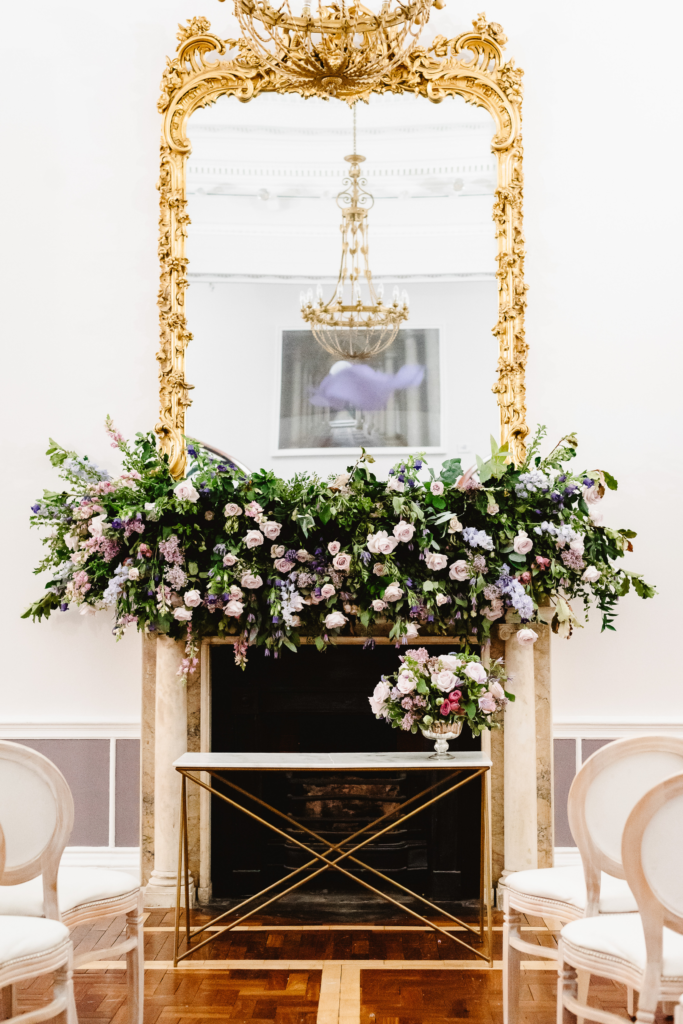 Flower covered fireplace