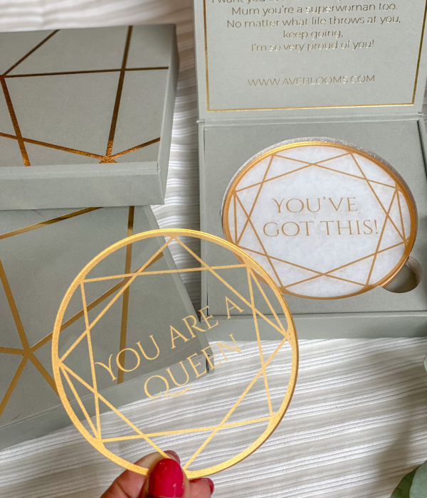 gold and clear acrylic coaster